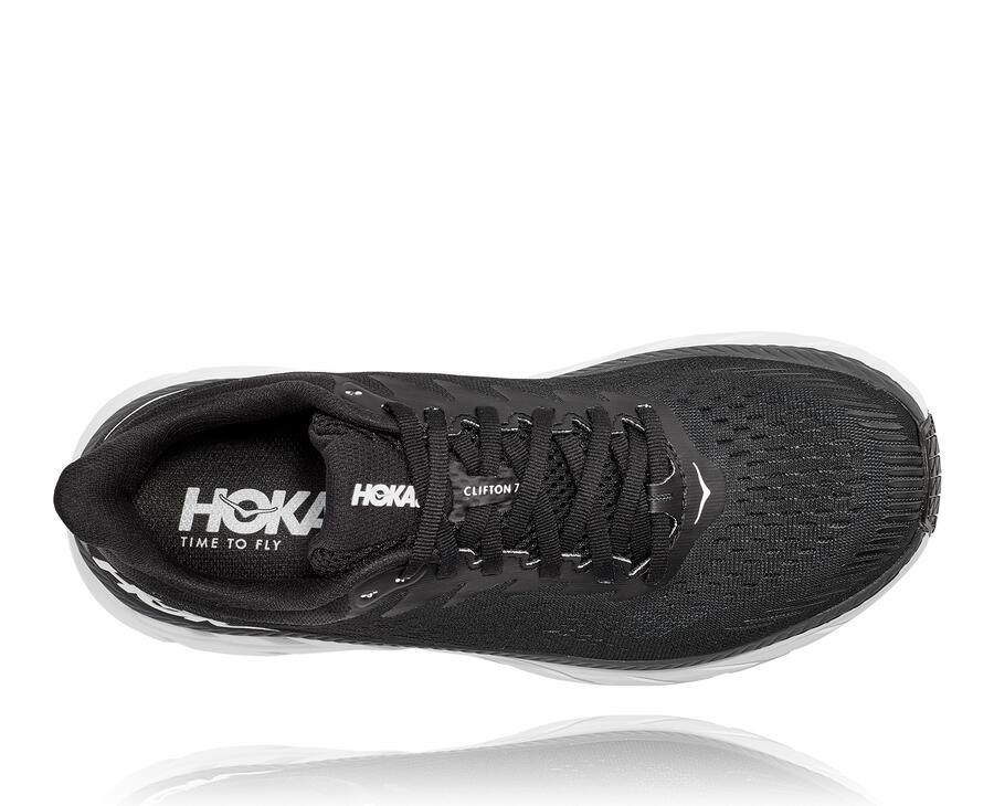 Hoka One One Womens Running Shoes - Clifton 7 - Black/White - BRXK84170